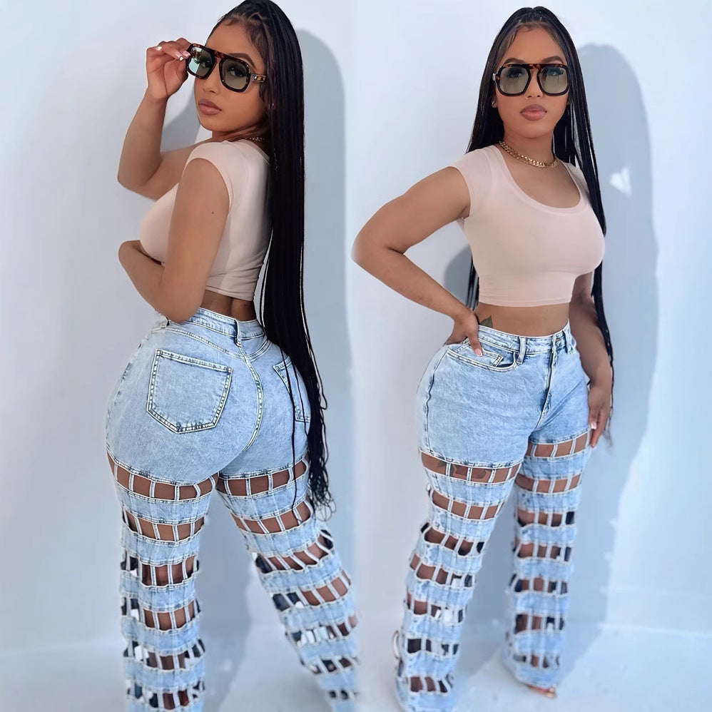 Distressed High-Waisted Straight Leg Jeans