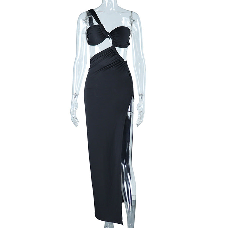 Asymmetrical One-Shoulder Dress Elegant Backless Long Gown