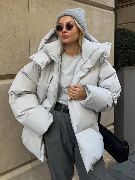 Women's Casual Hooded Cotton Jacket Solid Color Oversized Outerwear