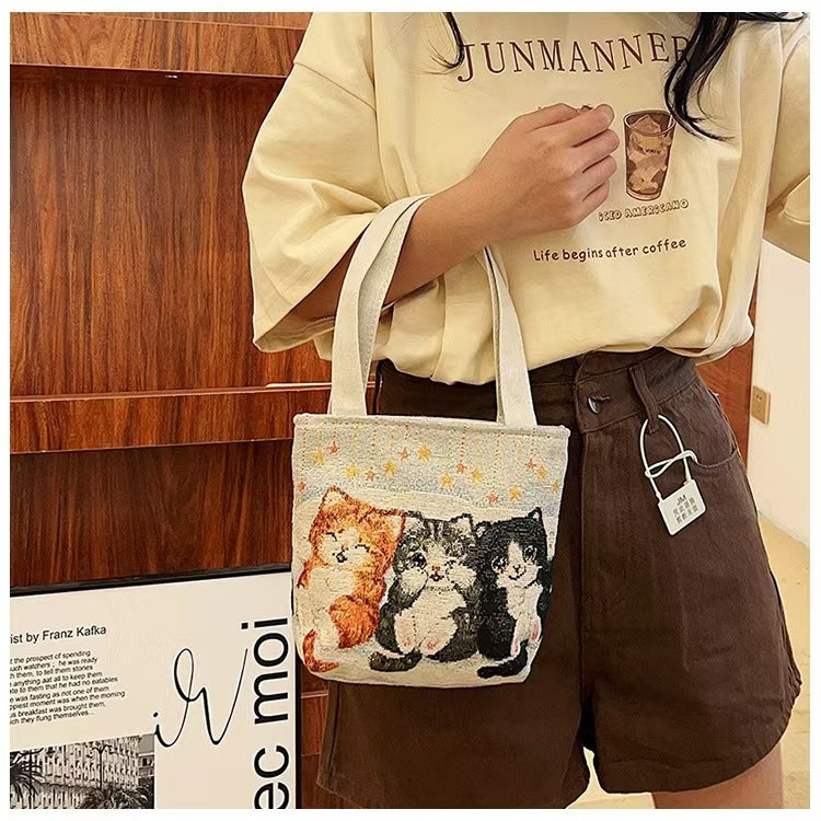 Ethnic Style Elephant Embroidered Canvas Tote Bag for Everyday Use
