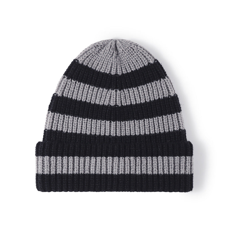 Trendy Striped Color Block Thicken Cuff Beanie
