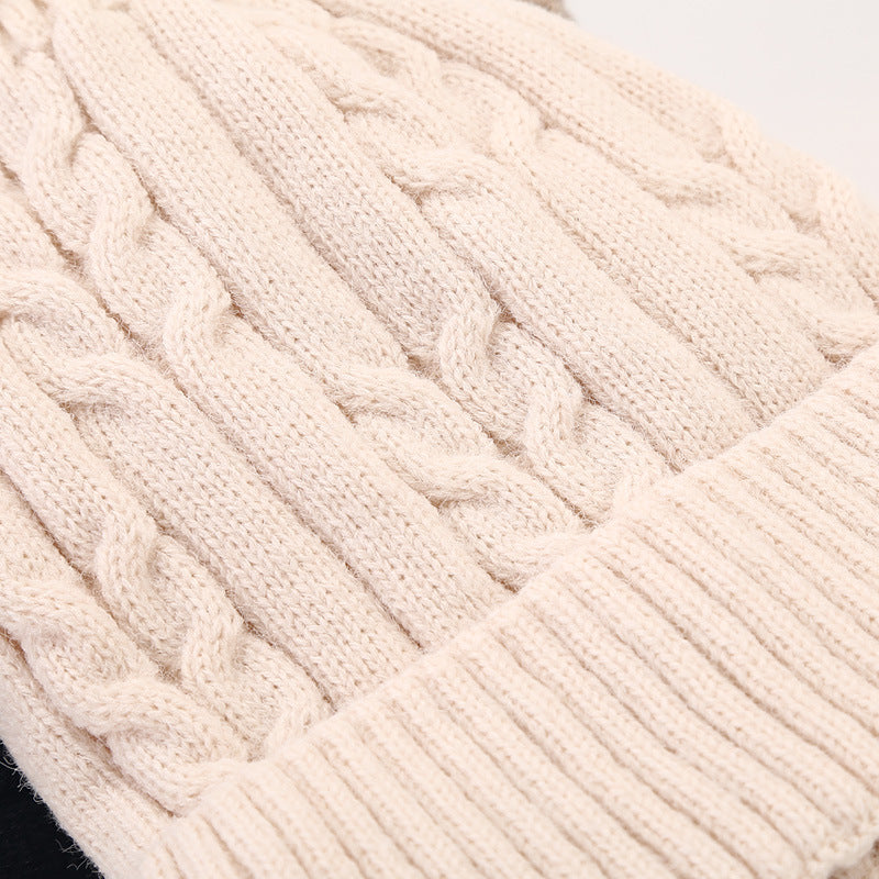 Twist Padded Solid Color Knit Pom Beanie