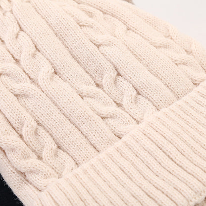 Twist Padded Solid Color Knit Pom Beanie