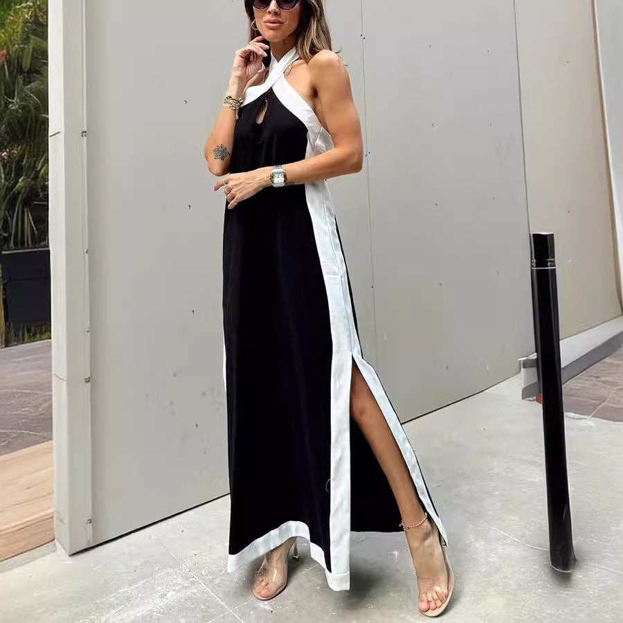 Summer Cotton Linen Backless Halter Dress for Women