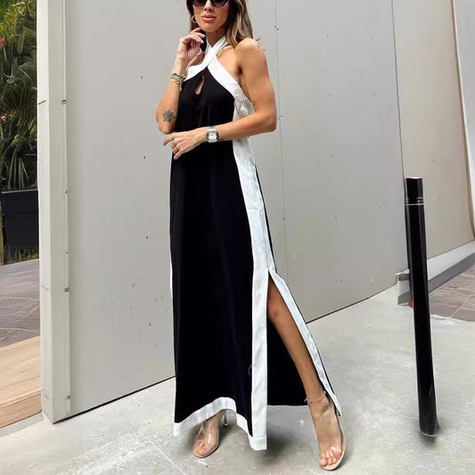 Summer Cotton Linen Backless Halter Dress for Women