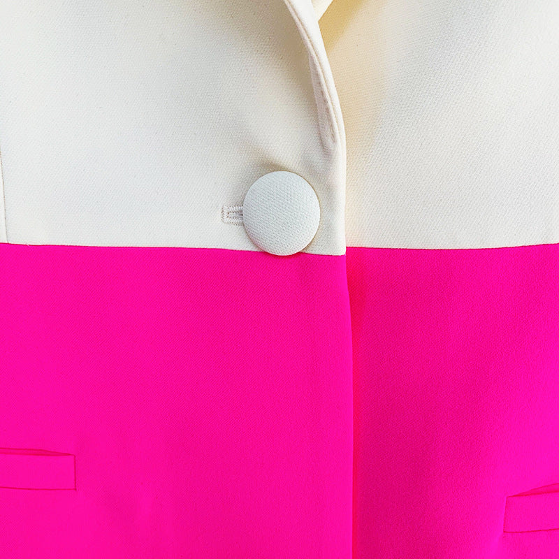 Trendy Color Block Blazer And Flared Pants Set
