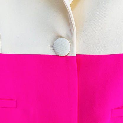 Trendy Color Block Blazer And Flared Pants Set