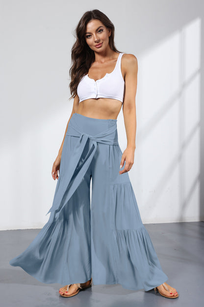 Casual Loose Wide Leg Pants With Drawstring High Waist