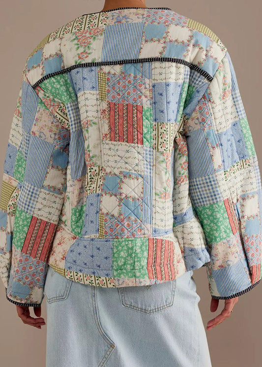 Cotton Quilted Jacket with Patchwork Design