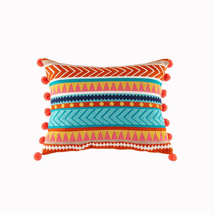 New Embroidered Retro Bohemian Style Cushion Cover Tassel Wool Ball  Cushion Cover