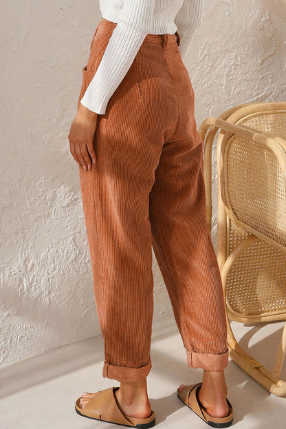 New Women'S High Waist Casual Pants Solid Color Loose Straight Corduroy Pants