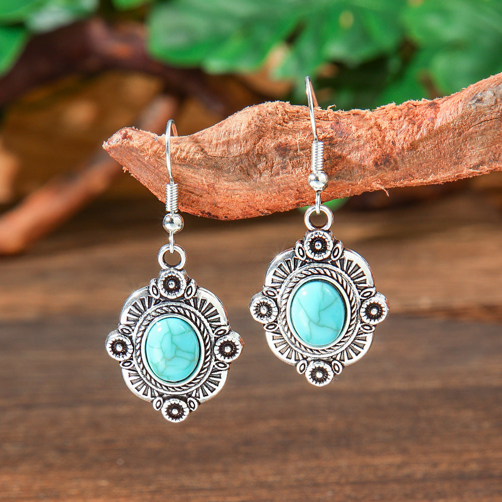 Bohemian Turquoise Teardrop Earrings Vintage Alloy Geometry