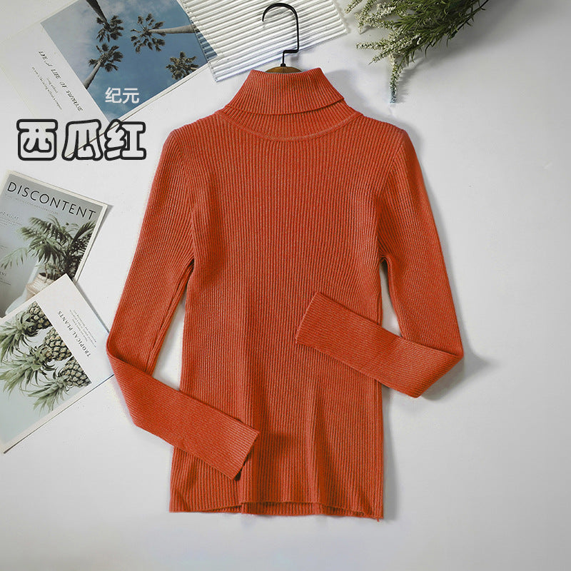 Long Sleeve High Neck Solid Color Sweater Comfortable Casual Wear