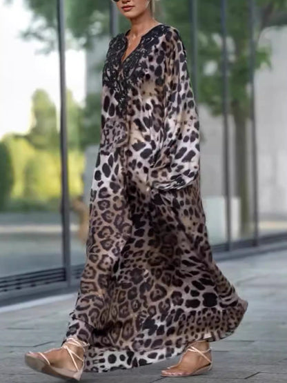 Loose Fit Leopard Print Long Sleeve Dress