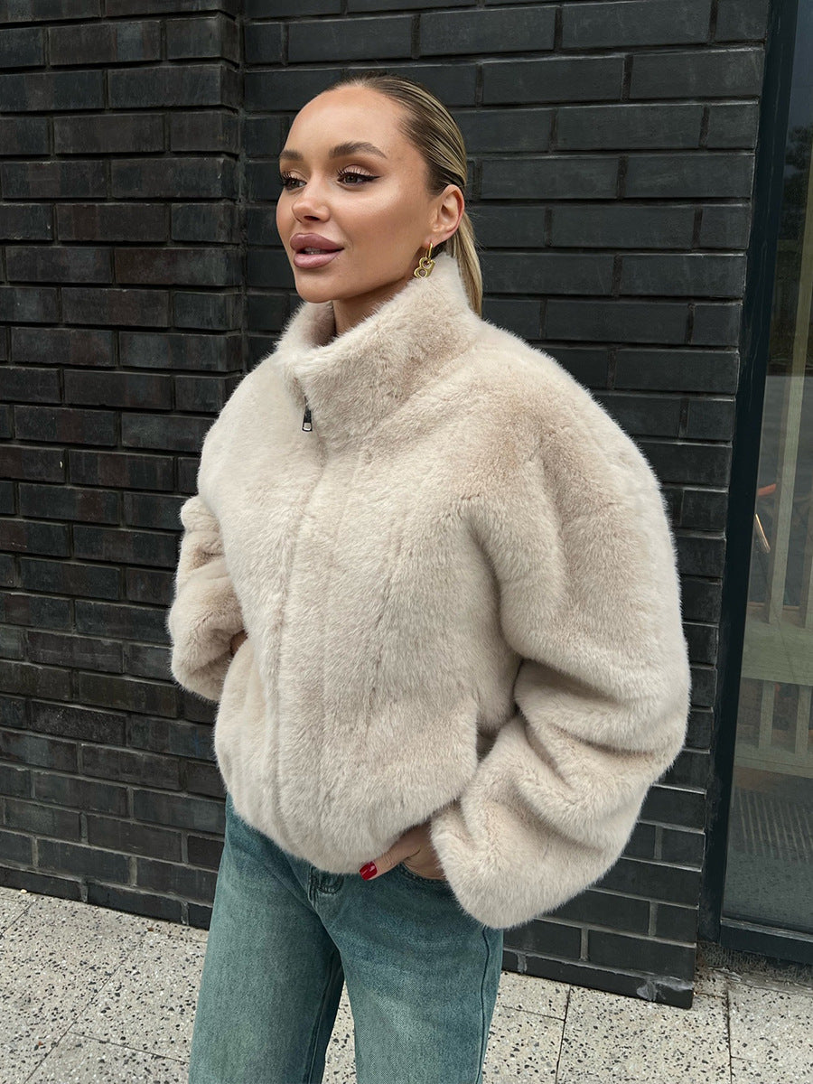 Zip-Up Plush Jacket Cozy Casual Fleece Outerwear