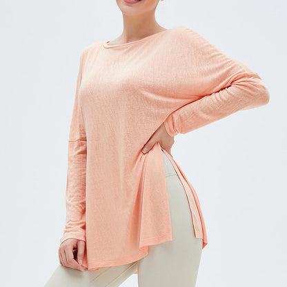 Sports Blouse Women'S Long-Sleeved Loose Fitness Top Quick-Drying Double-Sided Slits To Cover The Meat And Thin Yoga Clothes