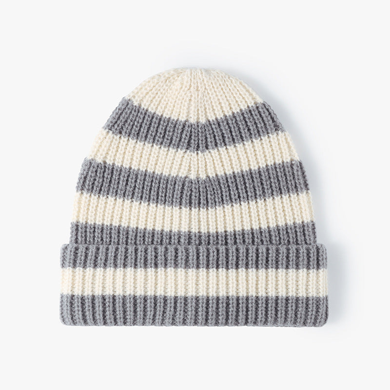 Stripe Contrast Color Knit Beanie