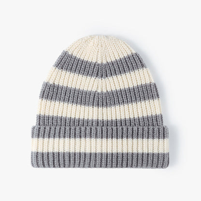 Stripe Contrast Color Knit Beanie