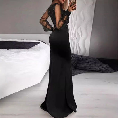 Elegant Black Sheer Sequined Maxi Dress For Casual Outfits
