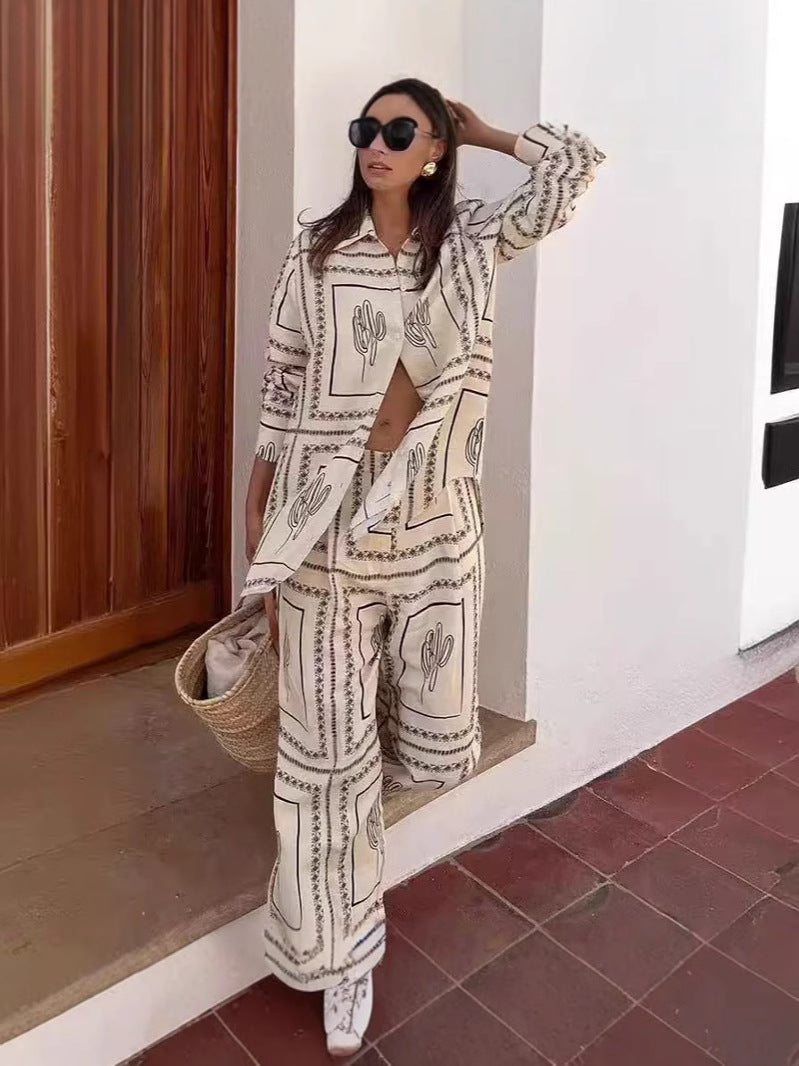 Trendy Floral Linen Cardigan Set With Pants