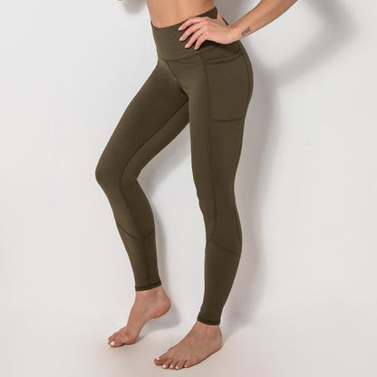 Spliced Pocket Size Double-Sided Nylon High Elastic Sports High Waist Hip Tight Yoga Pants Women.