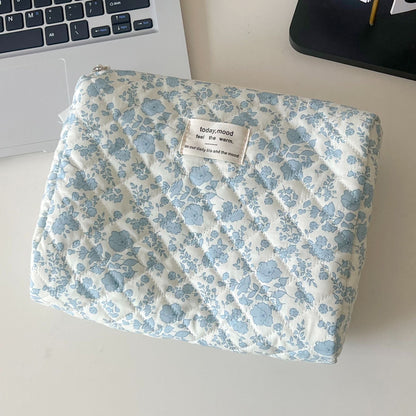 Blue Flower Cosmetic Bag Vintage Travel Toiletry Organizer