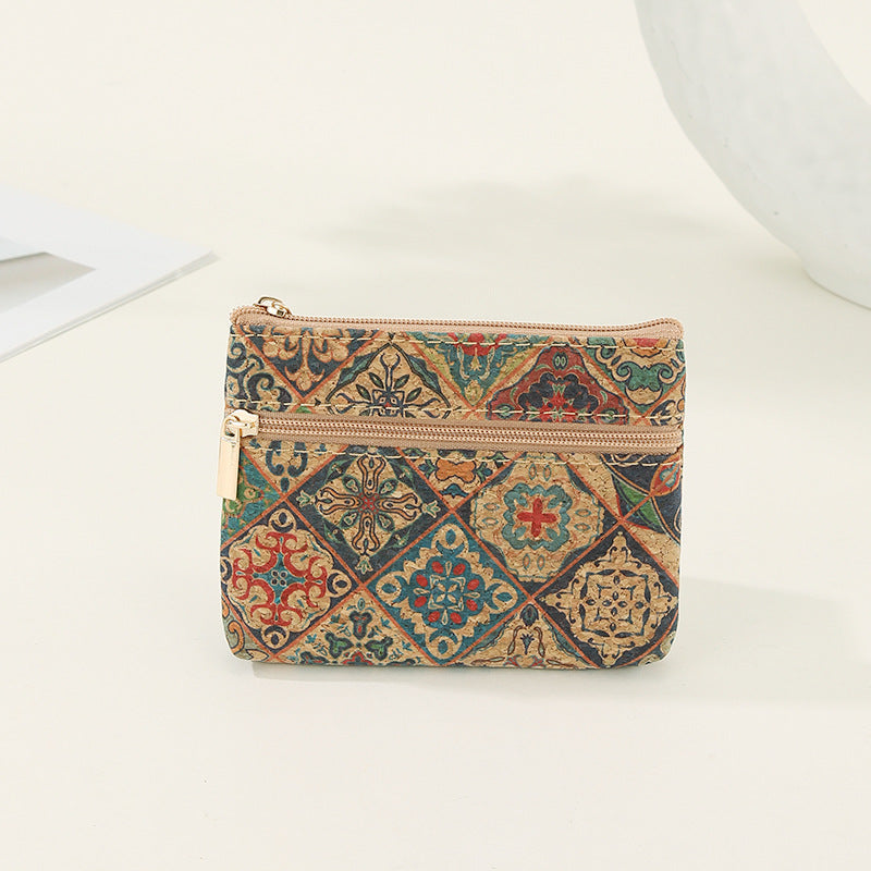 Retro Print Double-Layer Coin Purse Wallet