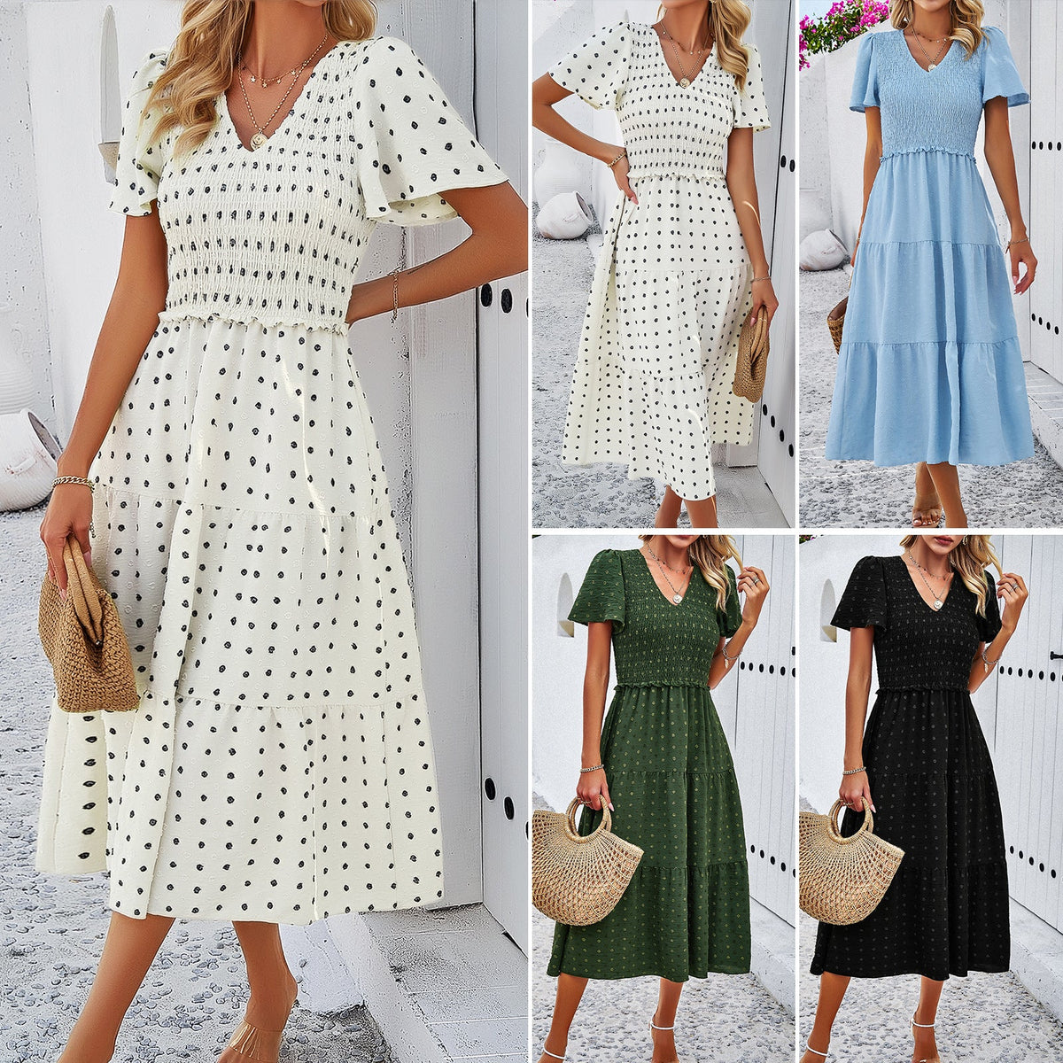 Polka Dot V-Neck Short Sleeve Dress Casual Elegant Polyester Dress