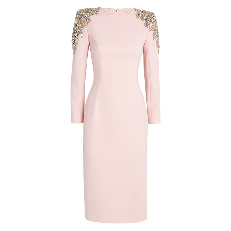 Elegant Long Sleeve Bodycon Dress with Rhinestones