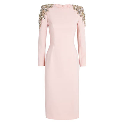 Elegant Long Sleeve Bodycon Dress with Rhinestones
