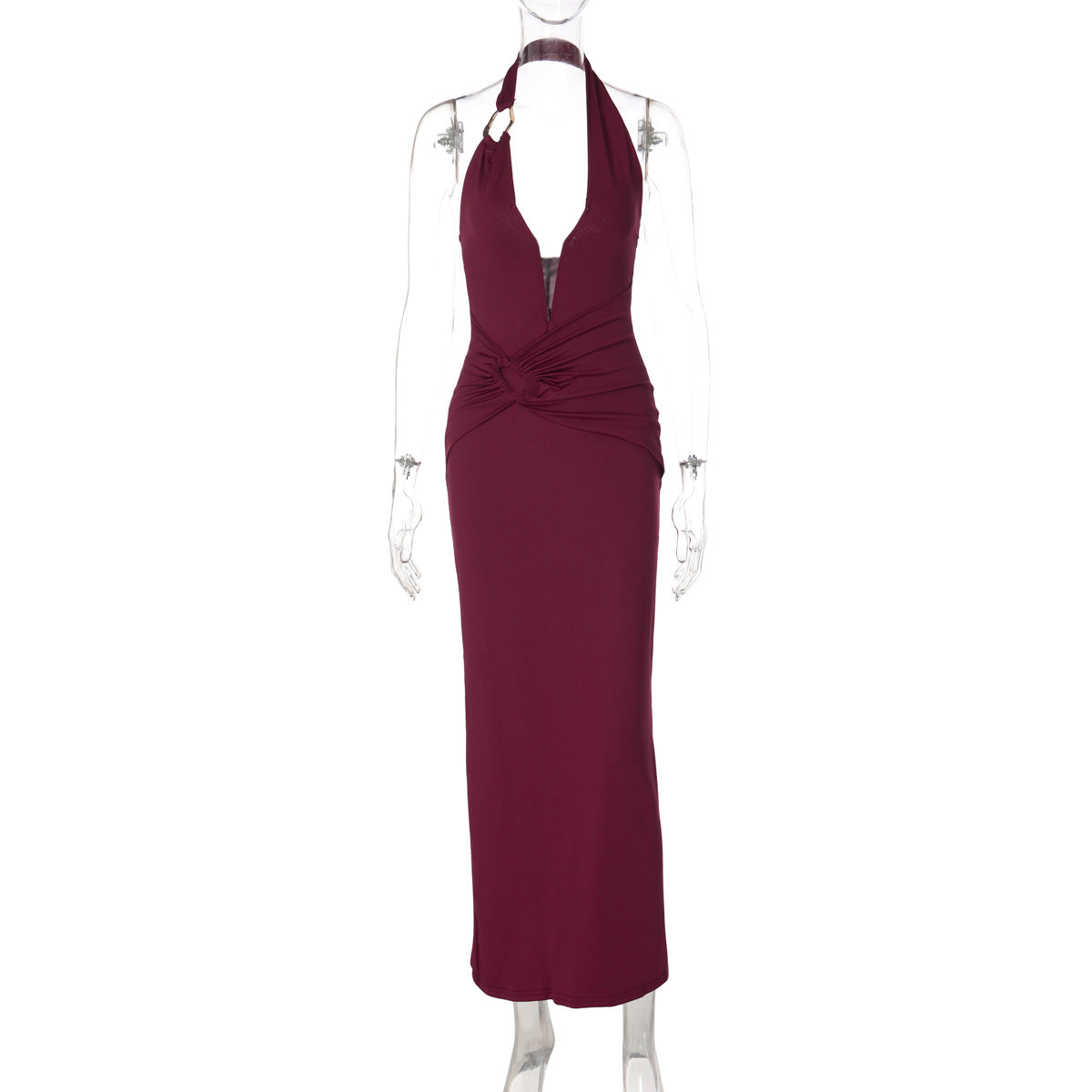 Sleek V-Neck Bodycon Maxi Dress with Ruching