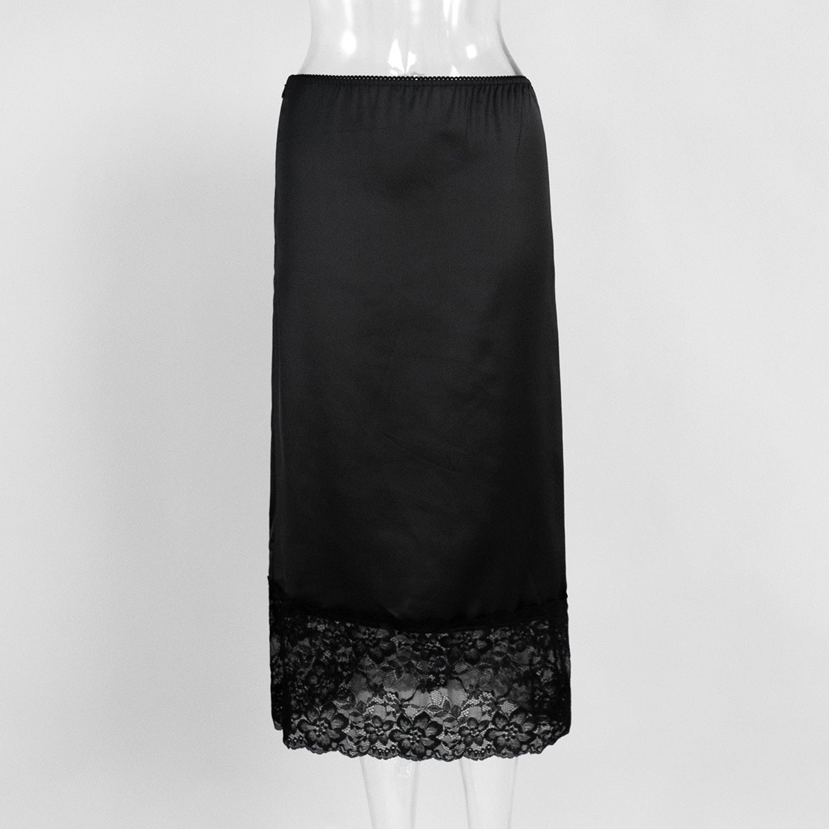 Lace Trim A-Line Skirt Elegant Casual Midi Skirt