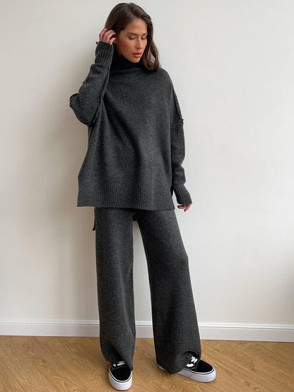Cozy Turtleneck Sweater Set for Women with Relaxed Fit