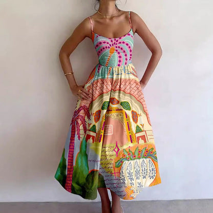 New Women's Casual A-Line Dress Solid Color Pleated Maxi Dress
