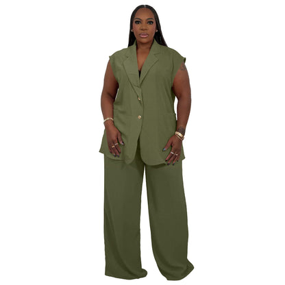 Plus Size V-Neck Sleeveless Two-Piece Outfit