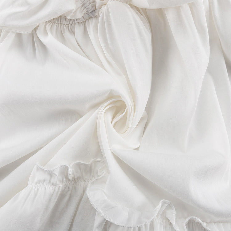 V-Neck Ruffle Sleeve White Dress Trendy Casual Dress