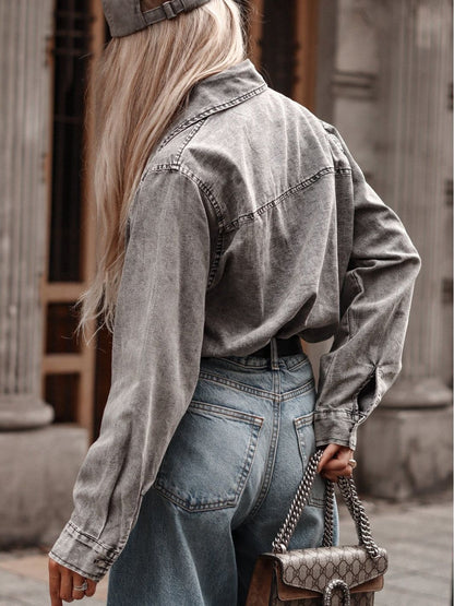 Casual Denim Shirt With Polo Collar