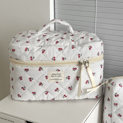 Quilted Berry Makeup Bag Stylish Portable Travel Organizer