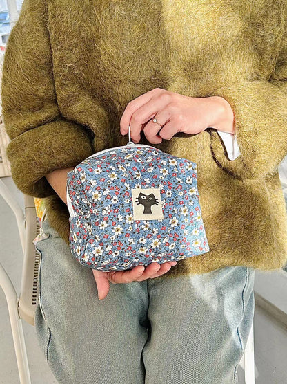 Floral Cartoon Print Portable Cosmetic Bag