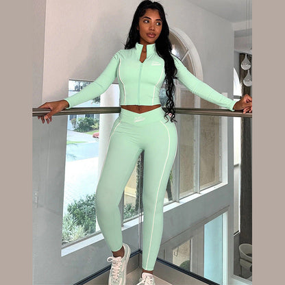 Women鈥檚 Sexy Cropped Long Sleeve Top And Slim-Fit Pants Set