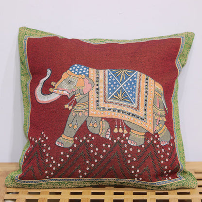 Double Side Embroidered Elephant Cotton Linen Pillowcase Sofa Back, Bedside Cushion Cover