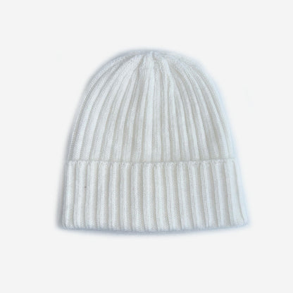 Classic Striped Knit Rabbit Fur Blend Beanie Hat