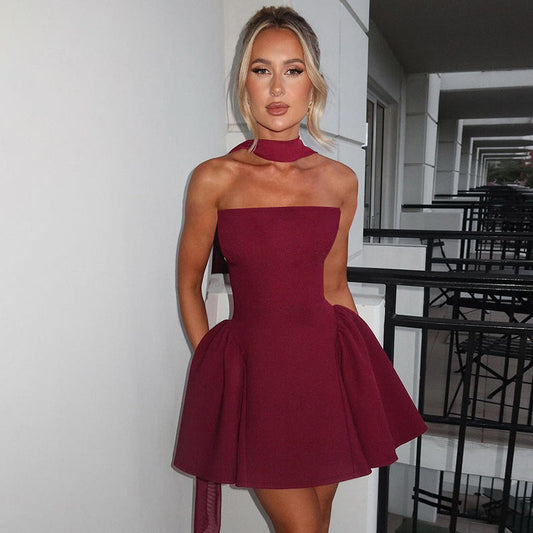 Sexy Back Zipper Strapless Mini Dress