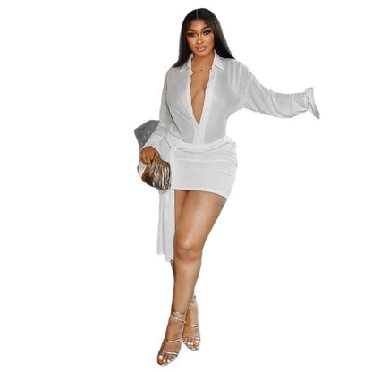 Bodycon Solid Colored Draped Mini Dress With Deep V Neck