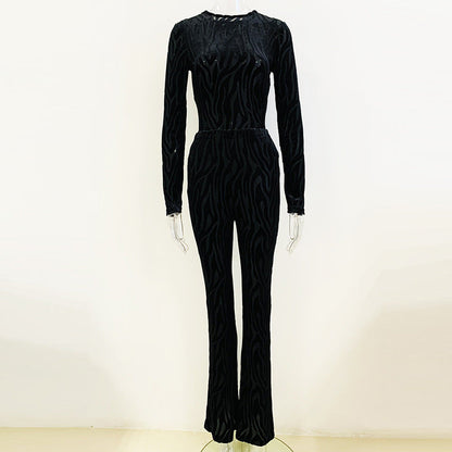 Zebra Print Sheer Velvet Two-Piece Outfit