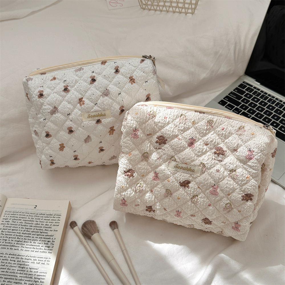Cute Cartoon Print Cotton Quilted Makeup Bag