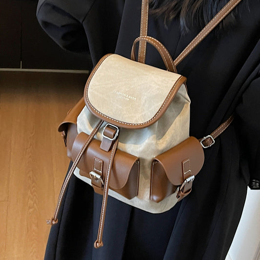 Retro Casual Backpack For Women Stylish Drawstring Travel Bag