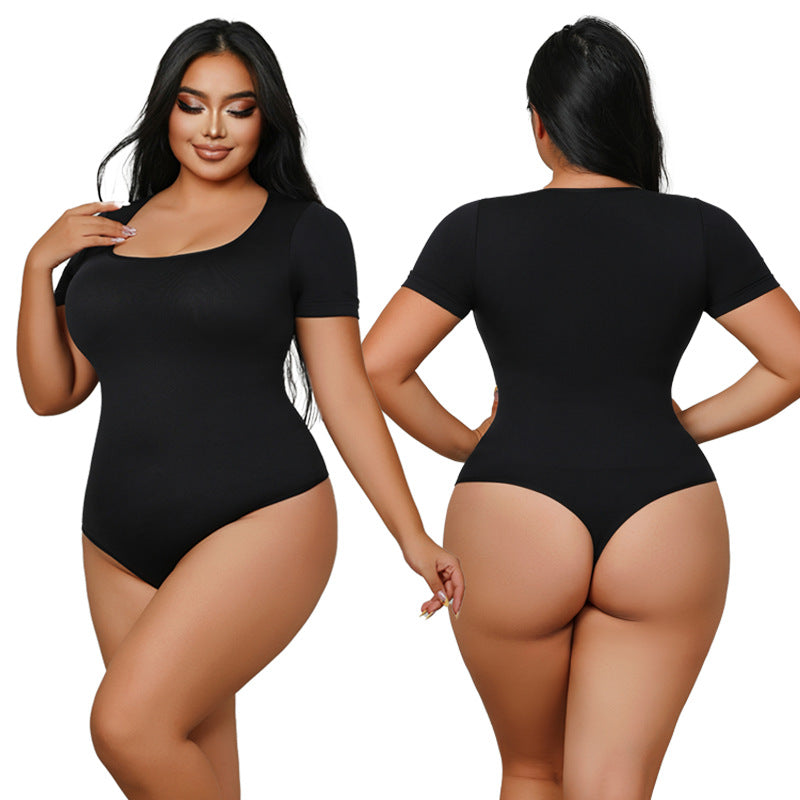 Plus Size Seamless Short Sleeve Bodysuit Shaping Top