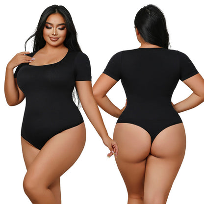 Plus Size Seamless Short Sleeve Bodysuit Shaping Top
