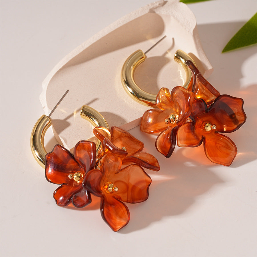 Acrylic Flower Petal Drop Stud Earrings